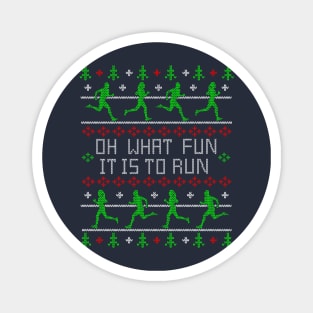 Funny Oh What Fun it is to Run Running Ugly Christmas Sweater Design Magnet